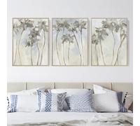 LTjiajuypd Ensemble de 3 tableaux abstraits floraux aux tons neutres et doux, impressions sur toile de fleurs bleu pastel et beige, style bohème minimaliste pour la décoration intérieure (60 x 80 cm)