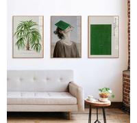 LTjiajuypd Impression d'art mural moderne, affiche d'amoureux des livres, tons neutres verts, décoration de salon transitionnelle, toile 40 x 55 cm, 3 pièces, sans cadre