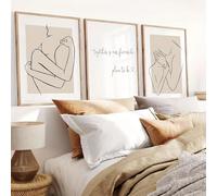 LTjiajuypd Impression de dessin au trait, couple abstrait, beige, minimaliste, art mural, toile, peinture, image nordique, décoration de chambre, 30 x 50 cm, 3 pièces, sans cadre