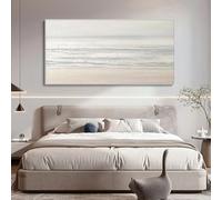 LTjiajuypd Impression sur toile à effet visuel : Peinture de plage tranquille sur fond de ciel ensoleillé et de mer, décoration murale en sable pour salon (40 x 80 cm)