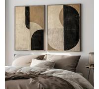 LTjiajuypd Impression sur toile, affiches murales géométriques abstraites rétro, noir et beige, décoration murale moderne et épurée pour salon (30 x 45 cm - 2 pièces)