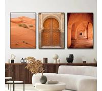LTjiajuypd Impression sur toile d'art mural de porte marocaine, affiche d'architecture, tableau d'art mural bohème en terre cuite, décoration de la maison, 50 x 70 cm x 3, sans cadre