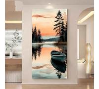 LTjiajuypd Impression sur toile minimaliste moderne représentant des reflets de bateaux au coucher du soleil serein, pour une décoration de salon (50 x 100 cm)
