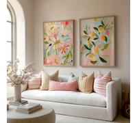LTjiajuypd Impression sur toile, poster de fleurs sauvages pastel de pêcher, art mural bohème moderne, peinture abstraite (50x70cm-2 pièces)