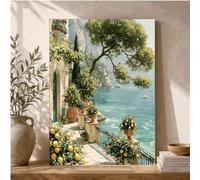 LTjiajuypd Impression sur toile représentant une arche, une église à dôme bleu, un paysage côtier grec méditerranéen, décoration intérieure (70 x 100 cm/sans cadre)
