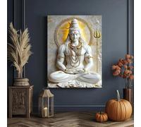 LTjiajuypd Impression sur toile, tableau représentant le Seigneur Shiva et Krishna, affiche, art mural à thème blanc et or, image spirituelle hindoue, décoration intérieure (60 x 90 cm)