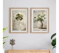 LTjiajuypd Impression sur toile, tableau représentant un trèfle à quatre feuilles, décoration murale, motif végétal champêtre, salon ou chambre (30 x 40 cm - 2 pièces)