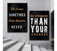 LTjiajuypd Impressions murales minimalistes « Faites-le maintenant » pour salle de sport et motivation, noires, « Soyez plus fort que vos excuses », décoration de salon (30 x 45 cm, 2 pièces)