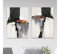 LTjiajuypd Impressions sur toile à effet visuel, peinture abstraite en noir et blanc, art mural minimaliste orange pour salon et chambre (60x80cm-2 pièces)
