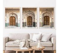 LTjiajuypd Impressions sur toile Art traditionnel de la porte, Décoration murale du palais de Jaipur Architecture indienne Arche royale Peinture bohème pour la maison (60x90cm-3 pièces)