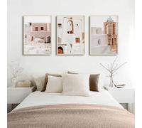 LTjiajuypd Impressions sur toile de paysage urbain grec, Santorin, architecture rétro, art mural, affiche minimaliste moderne, décoration d'intérieur (30 x 40 cm, 3 pièces)