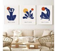 LTjiajuypd Impressions sur toile, peinture bleue Matisse, visage corail, affiche minimaliste abstraite, décoration murale, 40 x 60 cm, 3 pièces, sans cadre