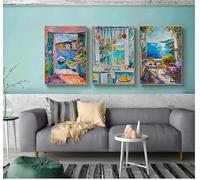 LTjiajuypd Impressions sur toile, peinture d'Henri Matisse, affiche fenêtre ouverte, paysage marin, art mural côtier coloré, décoration intérieure (35 x 50 cm - 3 pièces)