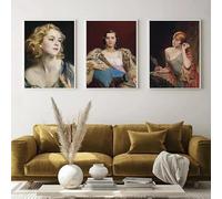 LTjiajuypd Impressions sur toile, peinture, portrait de mode vintage, affiche, jupon, femme victorienne, art mural antique, décoration d'intérieur (60 x 85 cm, 3 pièces)