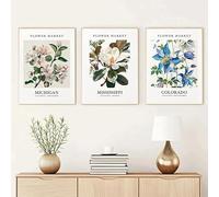 LTjiajuypd Impressions sur toile, peinture, œuvre d'art murale, plantes neutres modernes, fleurs, roses, lotus, fleurs de pêcher, décoration murale colorée (60 x 80 cm, 3 pièces)