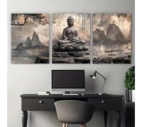 LTjiajuypd Impressions sur toile représentant Bouddha en méditation, style zen asiatique, pour la décoration du salon, de la chambre, du bureau et de la maison (60 x 80 cm - 3 pièces)