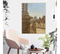 LTjiajuypd Jean-Baptiste Camille Corot « Vue des toits de Rome avec la basilique Pierre », reproduction sur toile, peinture à l'huile, décoration intérieure (50 x 70 cm, sans cadre)