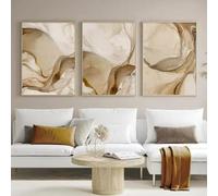 LTjiajuypd Peinture murale moderne sur toile, motif marbre abstrait, beige, marron, doré, affiches imprimées, décoration d'intérieur, salon, 50 x 70 cm, 3 pièces, sans cadre