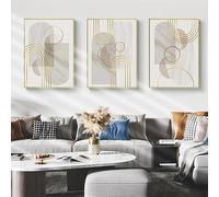 LTjiajuypd Peinture sur toile abstraite, blocs de couleurs, géométrique, marbrure, affiches dorées, impression minimaliste, art mural pour salon, décoration d'intérieur (60 x 90 cm, 3 pièces)