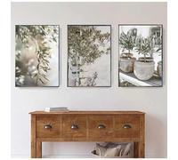 LTjiajuypd Peinture sur toile minimaliste moderne représentant des branches d'olivier et des feuilles, art mural scandinave, affiches d'architecture italienne, 50 x 70 cm, 3 pièces, sans cadre