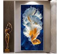 LTjiajuypd Peinture sur toile représentant un étang, affiches et impressions modernes, art mural pour salon, décoration d'intérieur, poissons koï, carpe Feng Shui, lotus, 70 x 140 cm, sans cadre