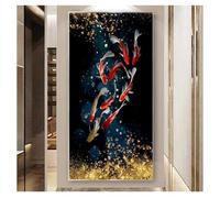 LTjiajuypd Peinture sur toile représentant un étang, affiches et impressions modernes, art mural pour salon, décoration d'intérieur, poissons koï, carpes Feng Shui, lotus, 40 x 80 cm, sans cadre