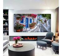 LTjiajuypd Reproduction d'art d'une porte bleue dans une rue ; toile décorative pour salon, style village méditerranéen (80 x 160 cm)