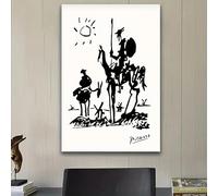 LTjiajuypd Reproduction sur toile d'une esquisse de Don Quichotte de Picasso, décoration de fond pour les fêtes, anniversaire, Saint-Valentin, Nouvel An (70 x 110 cm/sans cadre)