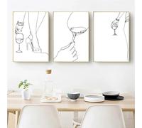 LTjiajuypd Stampe su tela, poster di vino, stampe astratte di linee del corpo di donna, decorazioni per bar per amanti del vino, pittura minimalista da parete per cucina (30x45 cm - 3 pezzi)