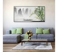 LTjiajuypd Tableau abstrait à l'encre représentant un lac de montagne chinois, un paysage naturel avec des arbres verts, imprimé sur toile (30 x 60 cm) pour la décoration du salon.