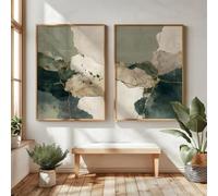 LTjiajuypd Tableau abstrait, estampes japonaises sur toile, décoration moderne verte pour salon et chambre (70 x 100 cm - 2 pièces)