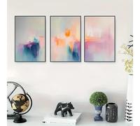 LTjiajuypd Tableau abstrait, impression sur toile aux couleurs douces, affiche rose et bleue, œuvre d'art décorative avec coups de pinceau, décoration intérieure (40 x 60 cm - 3 pièces)