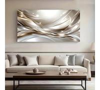 LTjiajuypd Tableau abstrait moderne à effet ondulé argenté, impression sur toile, style contemporain beige clair et blanc, pour chambre ou salon (50 x 100 cm)