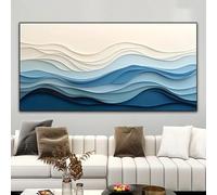 LTjiajuypd Tableau abstrait moderne à lignes bleues et blanches de style nordique, impression sur toile, affiche pour la décoration du salon, du bureau ou de la maison (80 x 160 cm)