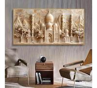 LTjiajuypd Tableau abstrait représentant une mosquée dorée, imprimé sur toile, paysage désertique du Moyen-Orient, idéal pour la décoration intérieure (50 x 90 cm).