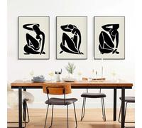 LTjiajuypd Tableau abstrait style courbes de Matisse sur toile noire, représentant un geste corporel, style nordique, décoration pour salon (40 x 60 cm - 3 pièces)