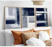LTjiajuypd Tableau abstrait sur toile bleu, gris et blanc à coups de pinceau, décoration murale minimaliste moderne pour chambre (60 x 90 cm - 3 pièces)