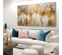 LTjiajuypd Tableau abstrait vintage gris et doré sur toile, paysage mural pour salon ou bureau (30x60cm)