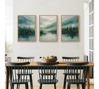 LTjiajuypd Tableau aquarelle paysage forêt verte naturelle, pins abstraits modernes, décoration intérieure (50x75cm-3 pièces)