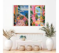 LTjiajuypd Tableau de village La fenêtre ouverte Peinture de Matisse Affiche Jardin de fleurs Océan Paysage coloré Impression Art mural Décoration (50x75cm-2 pièces)