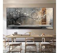 LTjiajuypd Tableau imprimé sur toile, art abstrait, terrasse en pierre vintage, motif de branches fleuries, décoration murale pour salon ou chambre (50 x 90 cm)