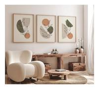 LTjiajuypd Tableau imprimé sur toile, art mural bohème végétal, décoration abstraite vert sauge et orange pour salon ou chambre (50x75cm-3 pièces)