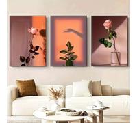 LTjiajuypd Tableau imprimé sur toile, décoration intérieure moderne, motif floral rose, pour chambre, salon, couloir, bureau (60 x 80 cm - 3 pièces)