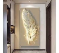 LTjiajuypd Tableau imprimé sur toile, décoration murale pour la maison, motif plumes, tons dorés, style minimaliste moderne, élégant et atmosphérique (70 x 140 cm)