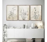 LTjiajuypd Tableau imprimé sur toile, décoration murale style ferme moderne, fleurs noires, affiches vintage rustiques bohèmes pour la maison (60x80cm-3 pièces)
