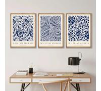 LTjiajuypd Tableau imprimé sur toile, motif floral bleu, affiche William Morris, décoration murale florale pour chambre ou salon (40 x 60 cm - 3 pièces)