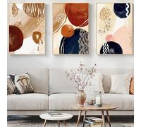 LTjiajuypd Tableau imprimé sur toile, style bohème, géométrique orange, peinture abstraite moderne noire et or, ronde, pour la décoration de la chambre ou du salon (60 x 90 cm - 3 pièces)