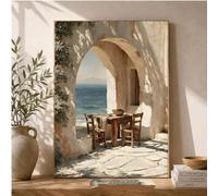 LTjiajuypd Tableau mural de style méditerranéen, peinture de terrasse côtière grecque, décoration pour salon et chambre à coucher, affiche imprimée (70x110cm/sans cadre)