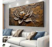 LTjiajuypd Tableau mural en métal et toile Lotus, décoration moderne de style champêtre, tons chauds et naturels pour le salon (70 x 140 cm)