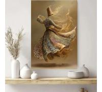 LTjiajuypd Tableau mural en toile avec image rotative d'un moine en robe calligraphique, illuminé d'une lumière dorée, décoration spirituelle islamique pour bureau ou maison (60 x 85 cm)